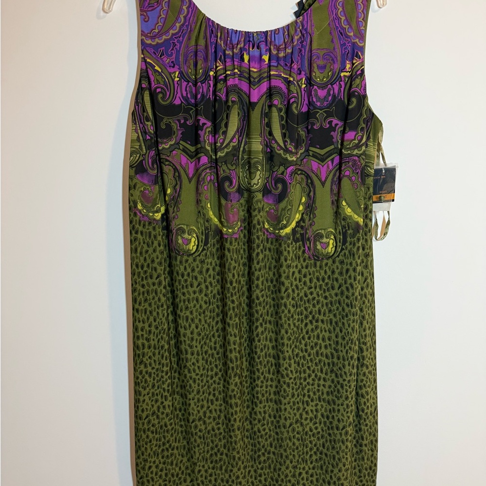 Just...Taylor Green and Purple Midi Dress